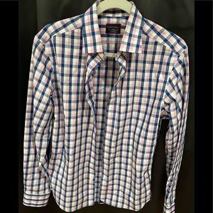UNTUCKIT Slim Fit Wrinkle Free Cotton blue and pink Plaid button down Sz small
